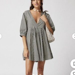 Urban Outfitters ecote vero black and White Checkered gingham Mini babydollDress